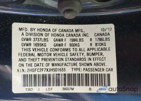 2018 Honda Civic Ex from USA, damaged, VIN 2HGFC2F7XJH501655